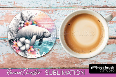 Sea Animals Coaster Sublimation - Beach Round Coaster PNG Sublimation OrangeBrushStudio 