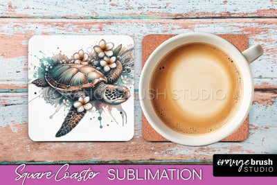 Sea Animals Coaster Sublimation - Beach Square Coaster PNG Sublimation OrangeBrushStudio 