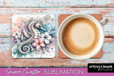 Sea Animals Coaster Sublimation - Beach Square Coaster PNG Sublimation OrangeBrushStudio 