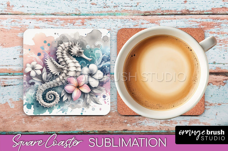 Sea Animals Coaster Sublimation - Beach Square Coaster PNG Sublimation OrangeBrushStudio 