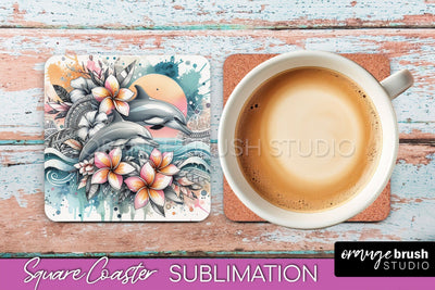 Sea Animals Coaster Sublimation - Beach Square Coaster PNG Sublimation OrangeBrushStudio 
