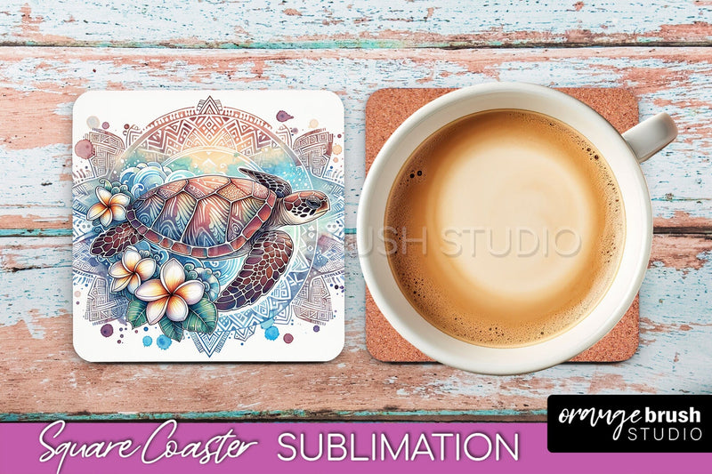 Sea Animals Coaster Sublimation - Beach Square Coaster PNG Sublimation OrangeBrushStudio 