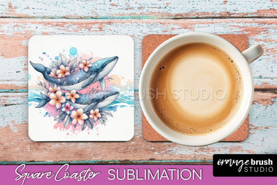Sea Animals Coaster Sublimation - Beach Square Coaster PNG Sublimation OrangeBrushStudio 