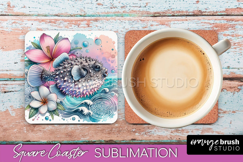 Sea Animals Coaster Sublimation - Beach Square Coaster PNG Sublimation OrangeBrushStudio 