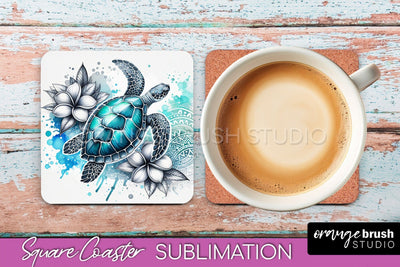 Sea Animals Coaster Sublimation - Beach Square Coaster PNG Sublimation OrangeBrushStudio 