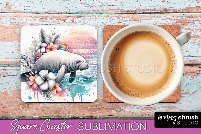 Sea Animals Coaster Sublimation - Beach Square Coaster PNG Sublimation OrangeBrushStudio 