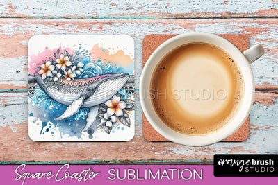 Sea Animals Coaster Sublimation - Beach Square Coaster PNG Sublimation OrangeBrushStudio 