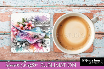 Sea Animals Coaster Sublimation - Beach Square Coaster PNG Sublimation OrangeBrushStudio 