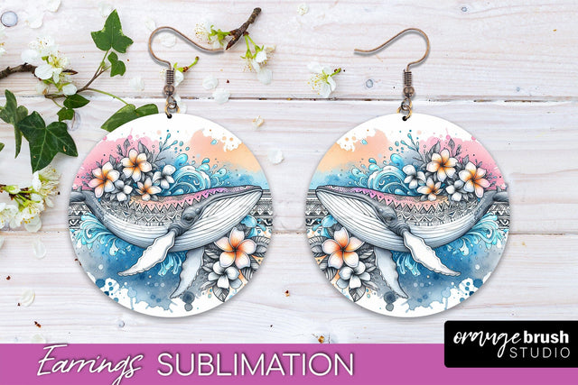 Sea Animals Earrings PNG - Beach Round Earrings Sublimation Sublimation OrangeBrushStudio 