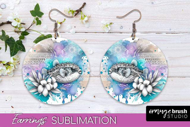 Sea Animals Earrings PNG - Beach Round Earrings Sublimation Sublimation OrangeBrushStudio 