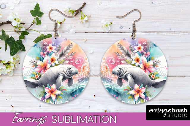 Sea Animals Earrings PNG - Beach Round Earrings Sublimation Sublimation OrangeBrushStudio 