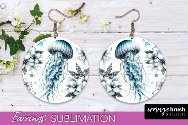 Sea Animals Earrings PNG - Beach Round Earrings Sublimation Sublimation OrangeBrushStudio 