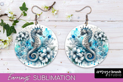 Sea Animals Earrings PNG - Beach Round Earrings Sublimation Sublimation OrangeBrushStudio 