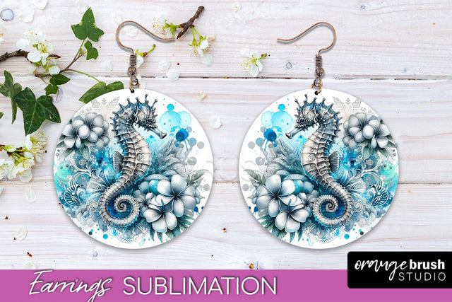 Sea Animals Earrings PNG - Beach Round Earrings Sublimation Sublimation OrangeBrushStudio 