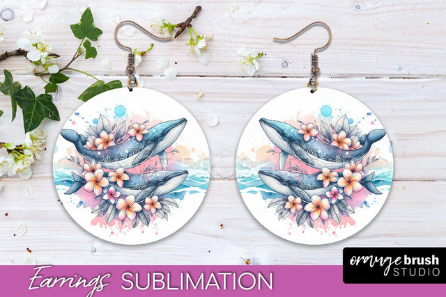 Sea Animals Earrings PNG - Beach Round Earrings Sublimation Sublimation OrangeBrushStudio 