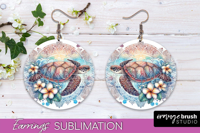 Sea Animals Earrings PNG - Beach Round Earrings Sublimation Sublimation OrangeBrushStudio 