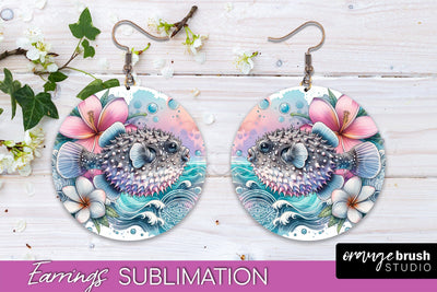Sea Animals Earrings PNG - Beach Round Earrings Sublimation Sublimation OrangeBrushStudio 