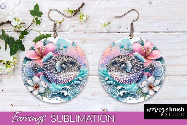 Sea Animals Earrings PNG - Beach Round Earrings Sublimation Sublimation OrangeBrushStudio 