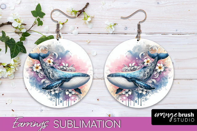 Sea Animals Earrings PNG - Beach Round Earrings Sublimation Sublimation OrangeBrushStudio 