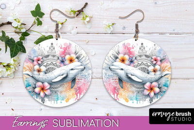 Sea Animals Earrings PNG - Beach Round Earrings Sublimation Sublimation OrangeBrushStudio 