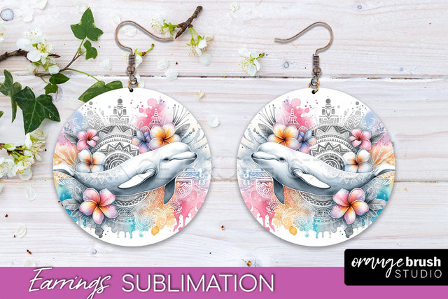Sea Animals Earrings PNG - Beach Round Earrings Sublimation Sublimation OrangeBrushStudio 