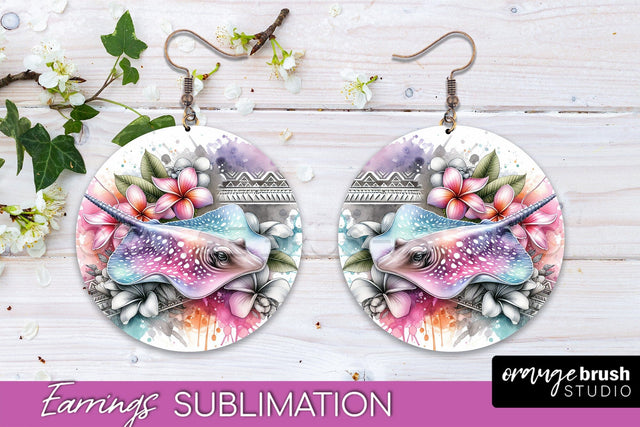 Sea Animals Earrings PNG - Beach Round Earrings Sublimation Sublimation OrangeBrushStudio 