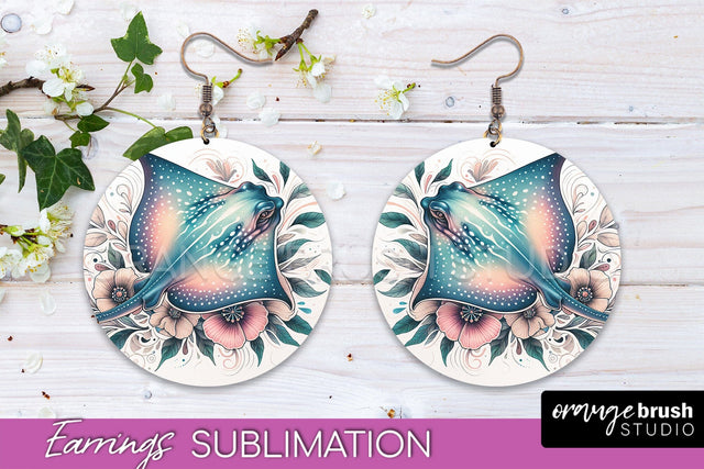 Sea Animals Earrings PNG - Beach Round Earrings Sublimation Sublimation OrangeBrushStudio 