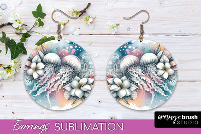 Sea Animals Earrings PNG - Beach Round Earrings Sublimation Sublimation OrangeBrushStudio 