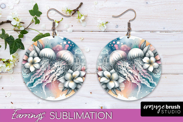 Sea Animals Earrings PNG - Beach Round Earrings Sublimation Sublimation OrangeBrushStudio 