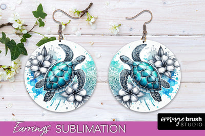 Sea Animals Earrings PNG - Beach Round Earrings Sublimation Sublimation OrangeBrushStudio 
