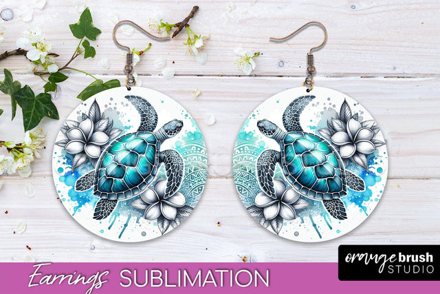 Sea Animals Earrings PNG - Beach Round Earrings Sublimation Sublimation OrangeBrushStudio 
