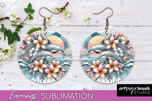 Sea Animals Earrings PNG - Beach Round Earrings Sublimation Sublimation OrangeBrushStudio 