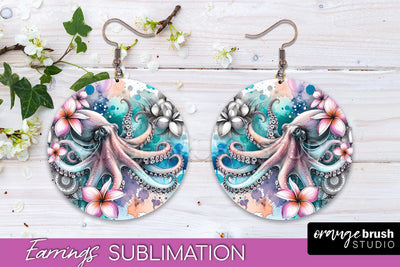 Sea Animals Earrings PNG - Beach Round Earrings Sublimation Sublimation OrangeBrushStudio 