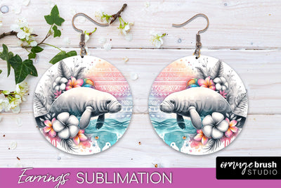 Sea Animals Earrings PNG - Beach Round Earrings Sublimation Sublimation OrangeBrushStudio 