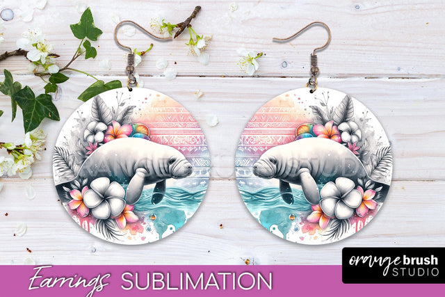 Sea Animals Earrings PNG - Beach Round Earrings Sublimation Sublimation OrangeBrushStudio 