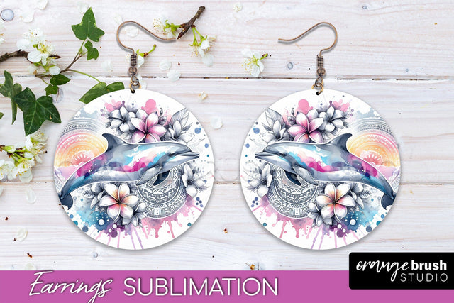 Sea Animals Earrings PNG - Beach Round Earrings Sublimation Sublimation OrangeBrushStudio 
