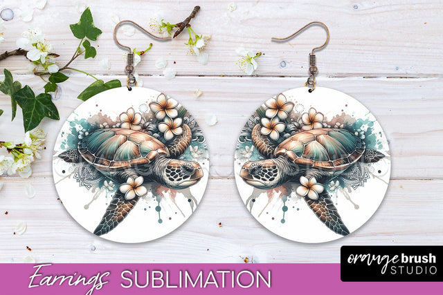 Sea Animals Earrings PNG - Beach Round Earrings Sublimation Sublimation OrangeBrushStudio 