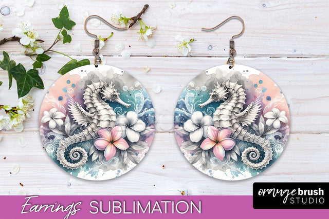 Sea Animals Earrings PNG - Beach Round Earrings Sublimation Sublimation OrangeBrushStudio 