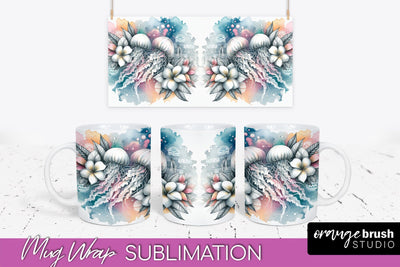 Sea Animals Mug Wrap - Summer Beach Mug Sublimation Design Sublimation OrangeBrushStudio 