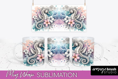 Sea Animals Mug Wrap - Summer Beach Mug Sublimation Design Sublimation OrangeBrushStudio 