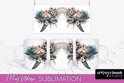 Sea Animals Mug Wrap - Summer Beach Mug Sublimation Design Sublimation OrangeBrushStudio 
