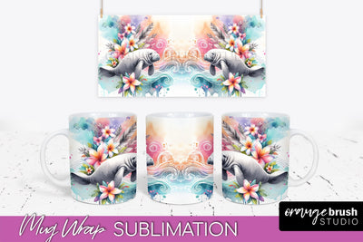Sea Animals Mug Wrap - Summer Beach Mug Sublimation Design Sublimation OrangeBrushStudio 