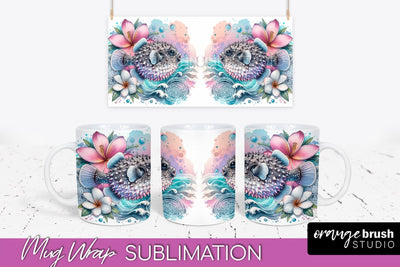 Sea Animals Mug Wrap - Summer Beach Mug Sublimation Design Sublimation OrangeBrushStudio 