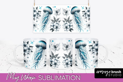 Sea Animals Mug Wrap - Summer Beach Mug Sublimation Design Sublimation OrangeBrushStudio 