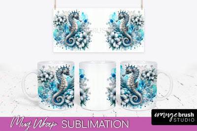 Sea Animals Mug Wrap - Summer Beach Mug Sublimation Design Sublimation OrangeBrushStudio 
