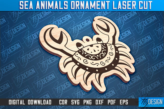 Sea Animals Ornament Laser Cut | Crab Laser Cut Design | CNC File SVG Fly Design 