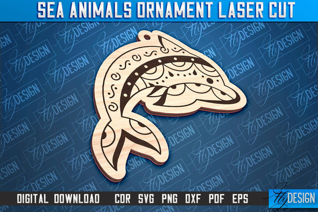 Sea Animals Ornament Laser Cut | Dolphin Laser Cut Design | CNC File SVG Fly Design 