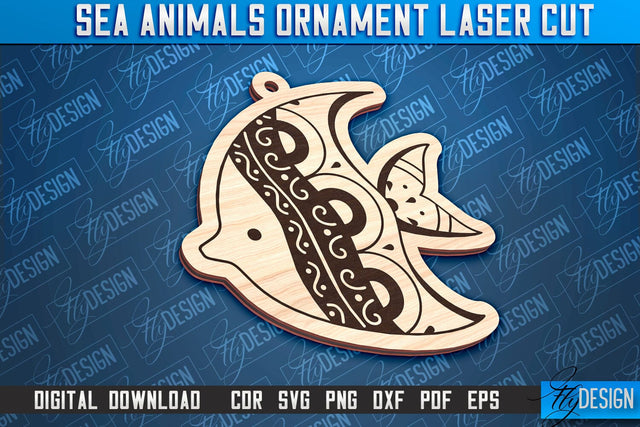 Sea Animals Ornament Laser Cut | Fish Laser Cut Design | CNC File SVG Fly Design 