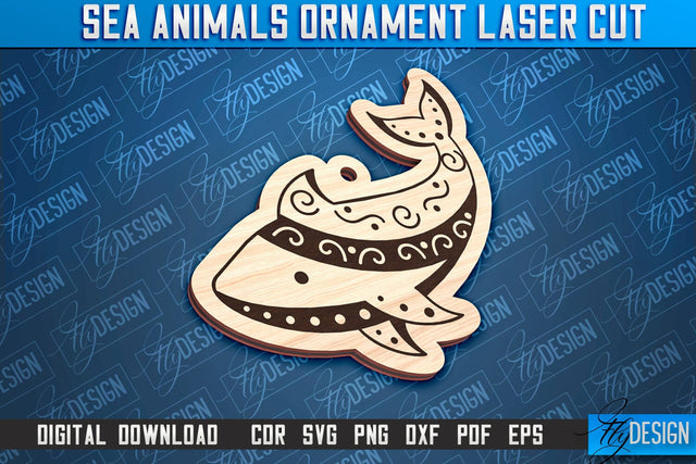 Sea Animals Ornament Laser Cut | Shark Laser Cut Design | CNC File SVG Fly Design 