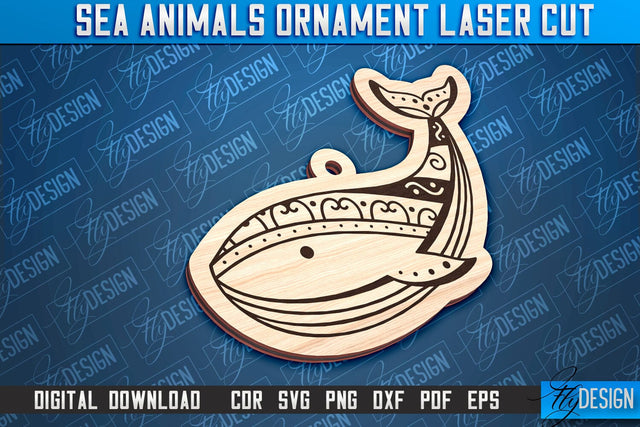 Sea Animals Ornament Laser Cut | Whale Laser Cut Design | CNC File SVG Fly Design 